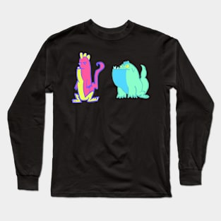 Dino Duo: Pink, Yellow, Blue, and Turquoise Dinosaurs Long Sleeve T-Shirt